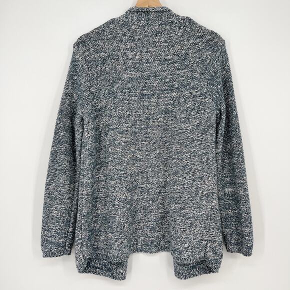 PureJill Open Cotton Cardigan Sweater Small Marled Blue Long Line Pocket J. Jill - Picture 2 of 9